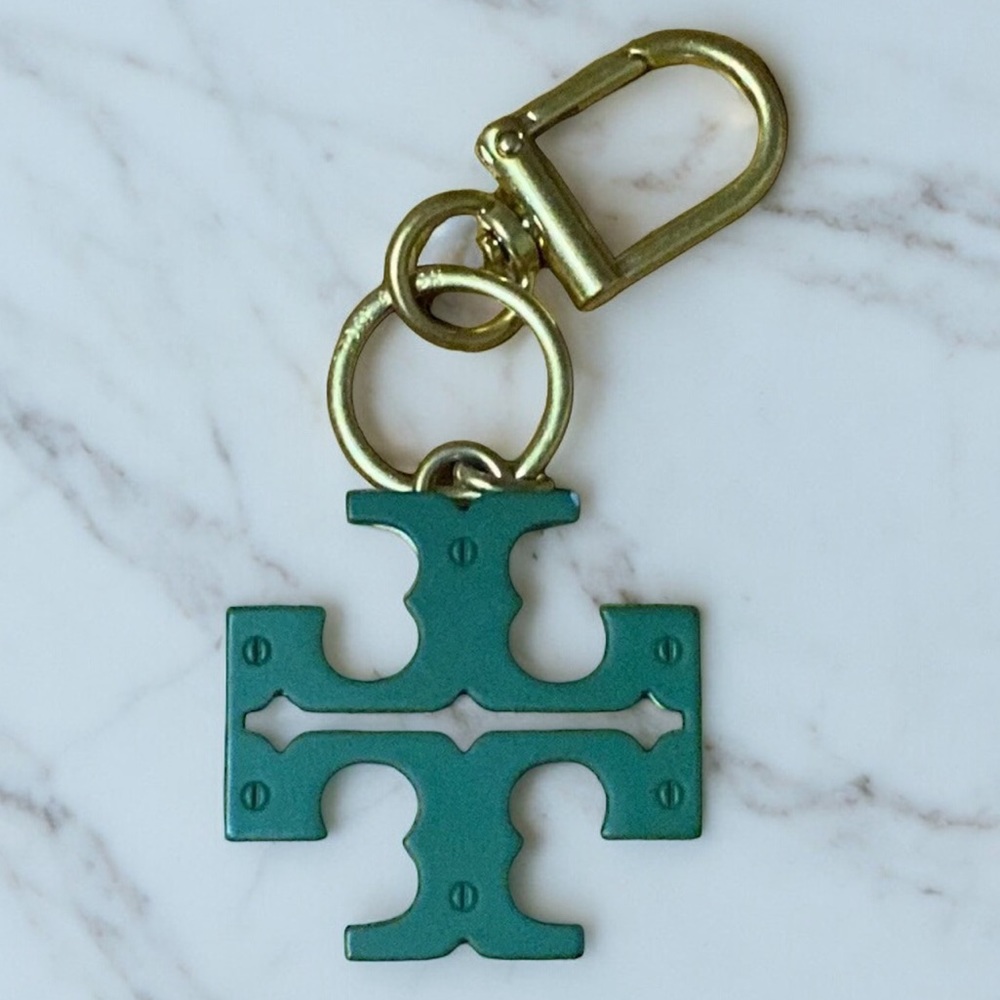 Tory Burch Stacked Double T Logo Lavender/Green Key Fob Chain Bag Charm - Picture 4 of 5